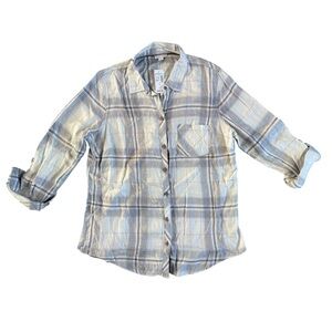 Westport 1962 Grey/White Plaid Button Up Plaid Shirt Large NWT